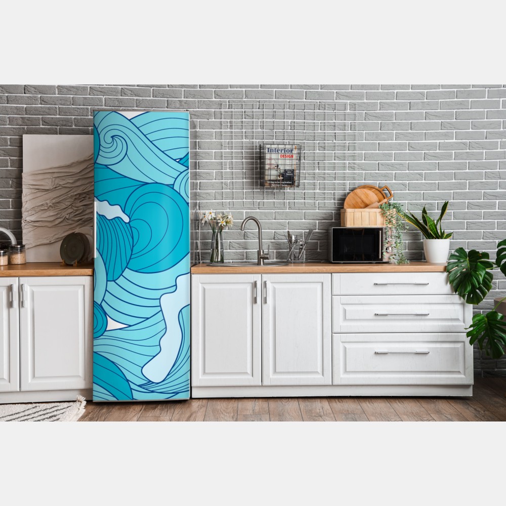 Naklejka na lodówkę niebieskie fale oceanu – Wallissimo® Naklejka na lodówkę niebieskie fale oceanu – Wallissimo®