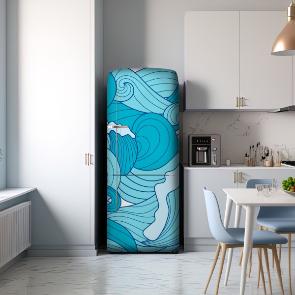 Naklejka na lodówkę niebieskie fale oceanu – Wallissimo® Naklejka na lodówkę niebieskie fale oceanu – Wallissimo®