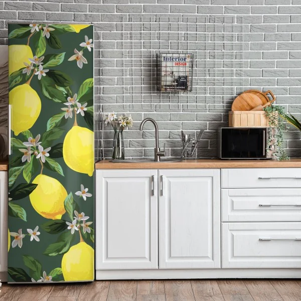Naklejka na lodówkę botaniczny wzór z cytrynami – Wallissimo® Naklejka na lodówkę botaniczny wzór z cytrynami – Wallissimo®