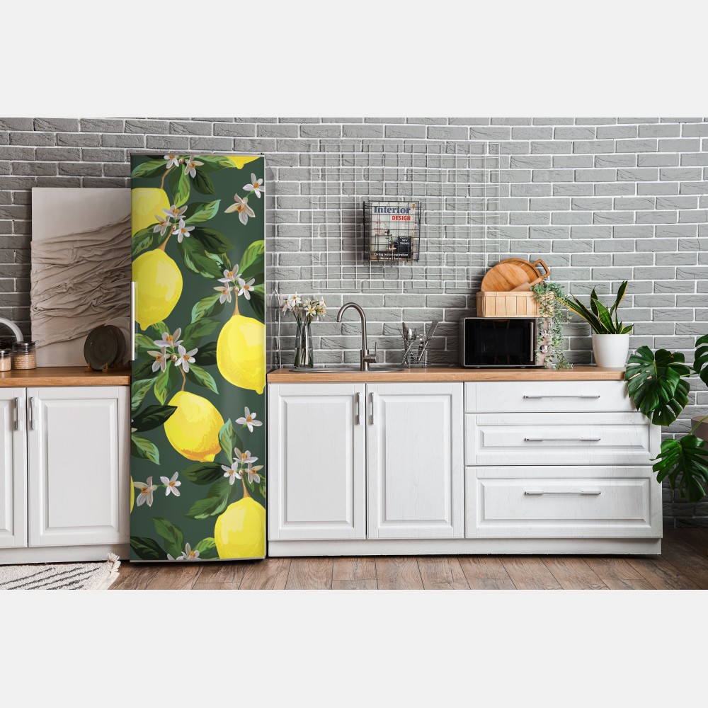 Naklejka na lodówkę botaniczny wzór z cytrynami – Wallissimo® Naklejka na lodówkę botaniczny wzór z cytrynami – Wallissimo®