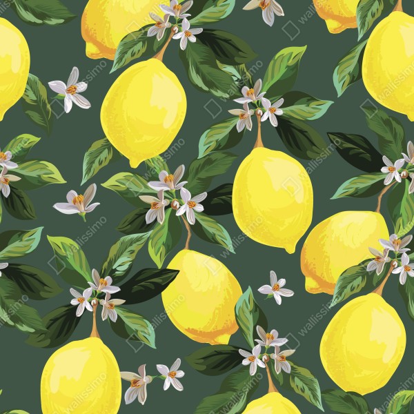 Naklejka na lodówkę botaniczny wzór z cytrynami – Wallissimo® Naklejka na lodówkę botaniczny wzór z cytrynami – Wallissimo®