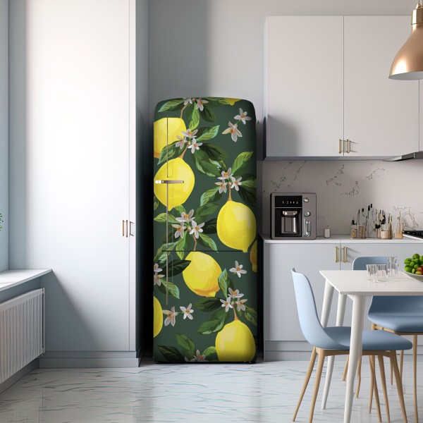 Naklejka na lodówkę botaniczny wzór z cytrynami – Wallissimo® Naklejka na lodówkę botaniczny wzór z cytrynami – Wallissimo®