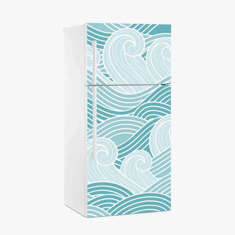 Naklejka na lodówkę spokojny turkusowy wzór fal – Wallissimo® Naklejka na lodówkę spokojny turkusowy wzór fal – Wallissimo®