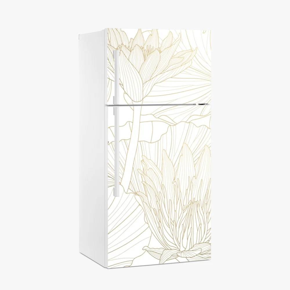 Naklejka na lodówkę delikatny złoty rysunek kwiatowy – Wallissimo® Naklejka na lodówkę delikatny złoty rysunek kwiatowy – Wallissimo®