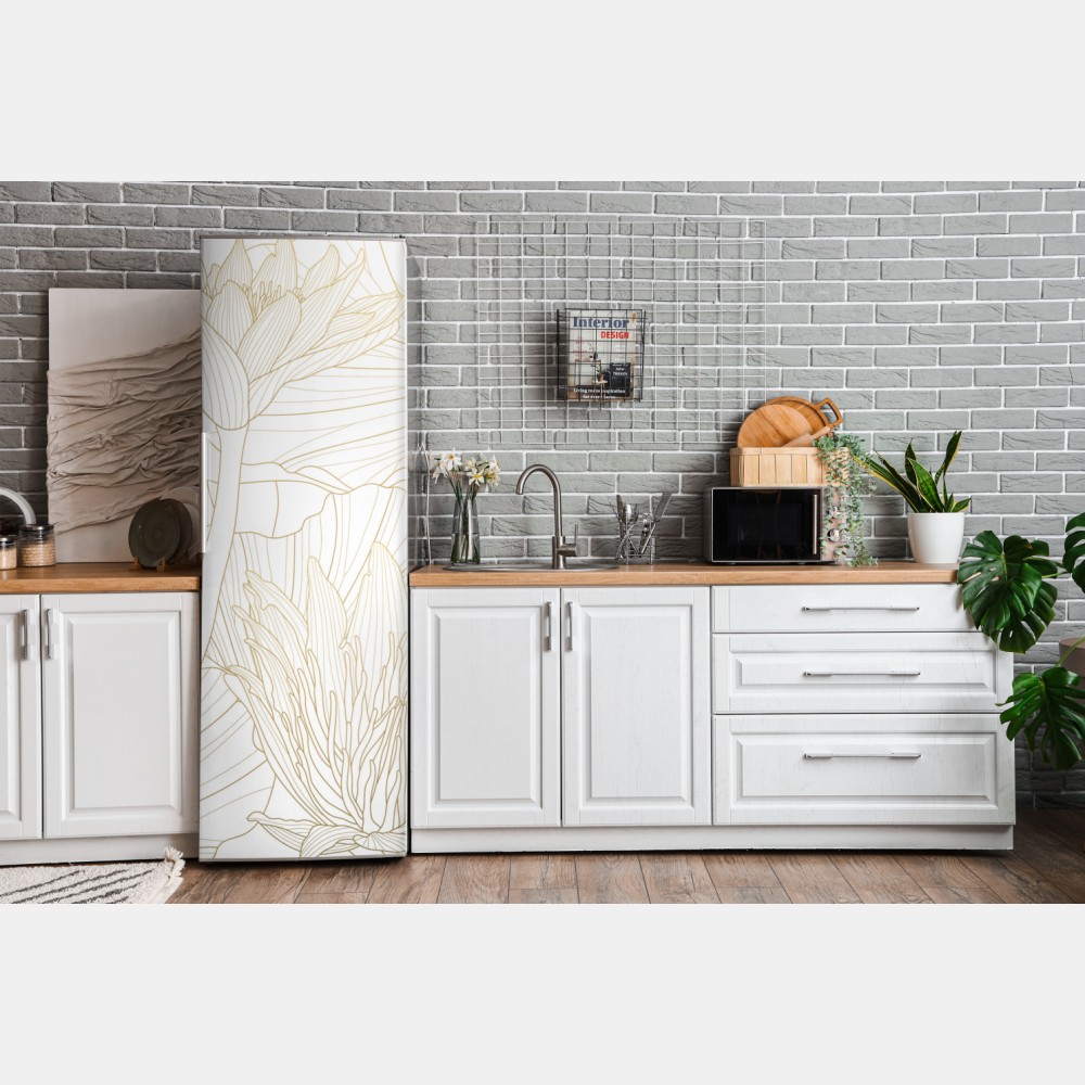 Naklejka na lodówkę delikatny złoty rysunek kwiatowy – Wallissimo® Naklejka na lodówkę delikatny złoty rysunek kwiatowy – Wallissimo®