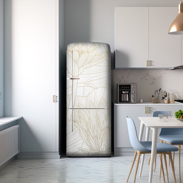 Naklejka na lodówkę delikatny złoty rysunek kwiatowy – Wallissimo® Naklejka na lodówkę delikatny złoty rysunek kwiatowy – Wallissimo®