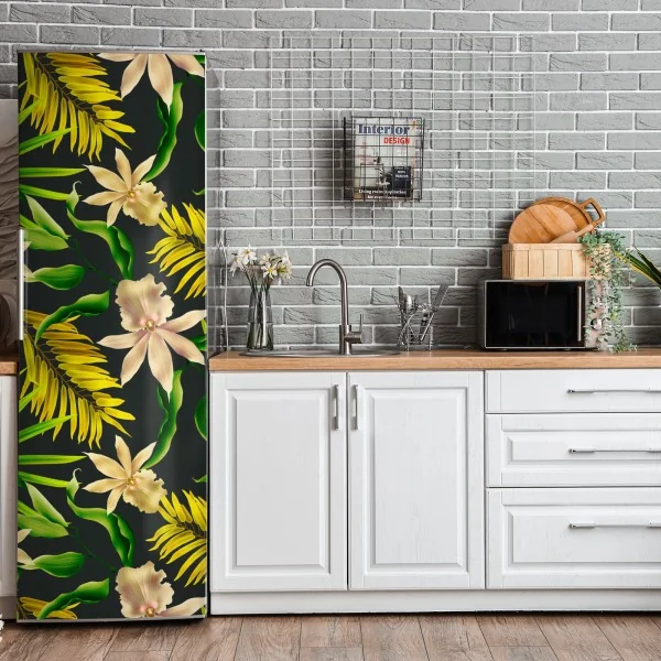 Naklejka na lodówkę elegancki portret gejszy w czerwonym i czarnym kimonie – Wallissimo®