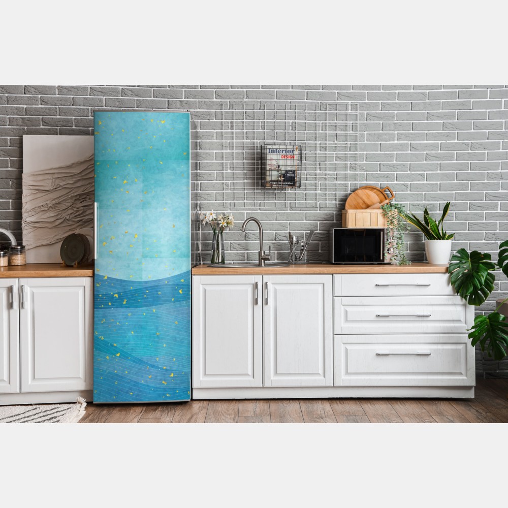Naklejka na lodówkę turkusowe fale abstrakcyjna kompozycja – Wallissimo® Naklejka na lodówkę turkusowe fale abstrakcyjna kompozycja – Wallissimo®