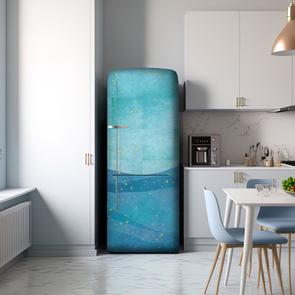 Naklejka na lodówkę turkusowe fale abstrakcyjna kompozycja – Wallissimo® Naklejka na lodówkę turkusowe fale abstrakcyjna kompozycja – Wallissimo®