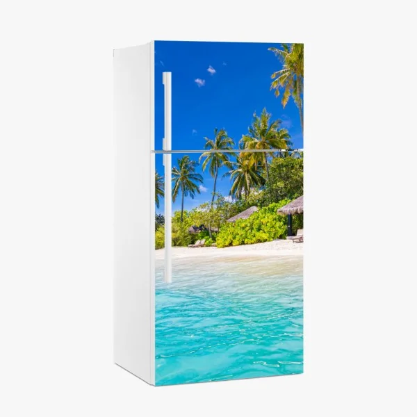 Naklejka na lodówkę różowa papuga i chryzantema - botaniczny motyw – Wallissimo®