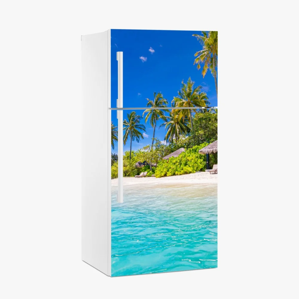 Naklejka na lodówkę tropikalna turkusowa plaża – Wallissimo® Naklejka na lodówkę tropikalna turkusowa plaża – Wallissimo®