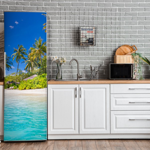 Naklejka na lodówkę tropikalny wzór kwiatowy z hibiskusem i plumerią – Wallissimo®