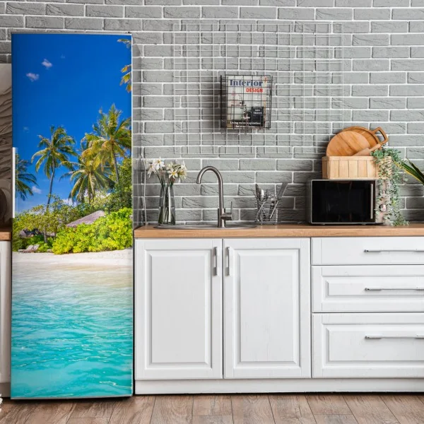 Naklejka na lodówkę różowa papuga i chryzantema - botaniczny motyw – Wallissimo®