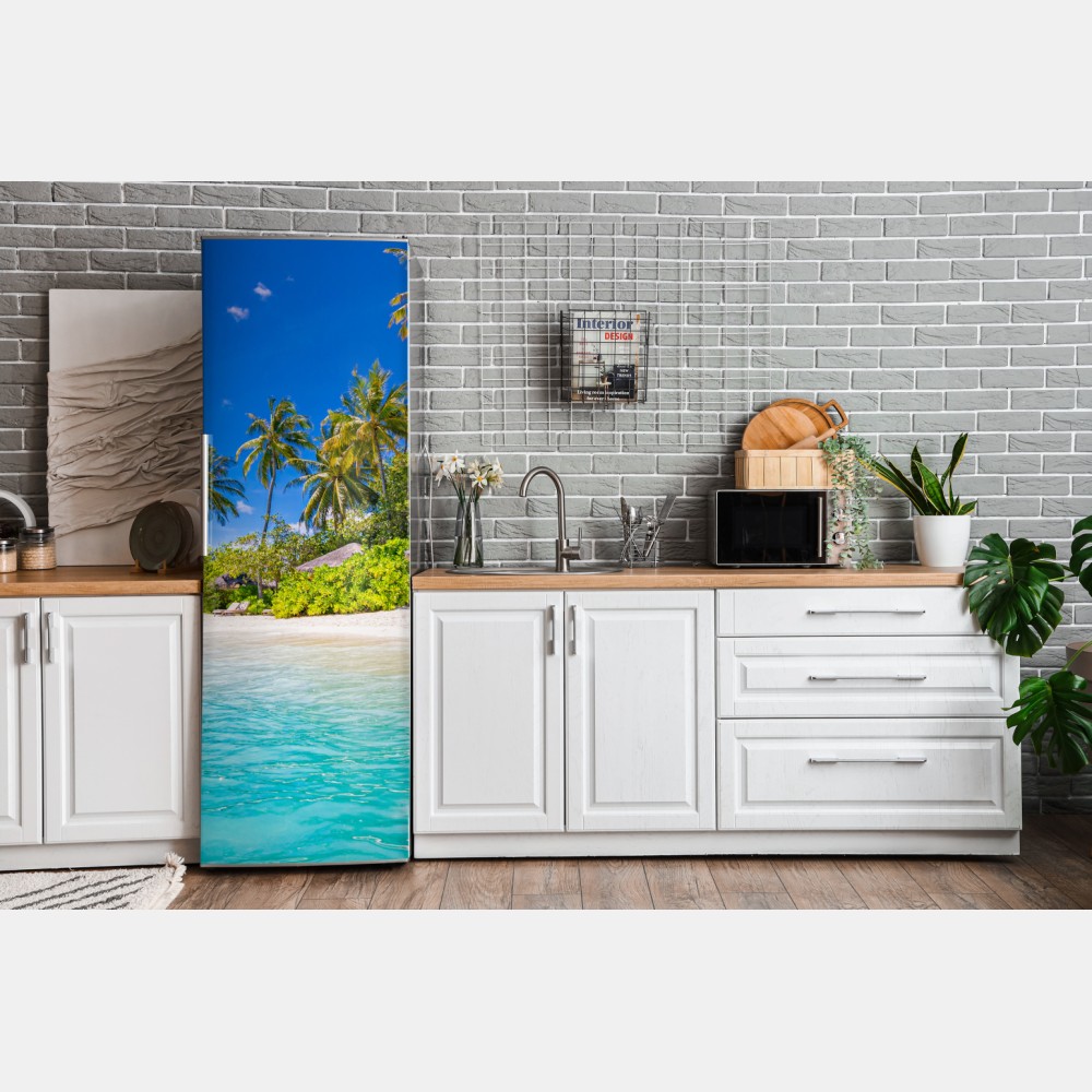 Naklejka na lodówkę tropikalna turkusowa plaża – Wallissimo® Naklejka na lodówkę tropikalna turkusowa plaża – Wallissimo®