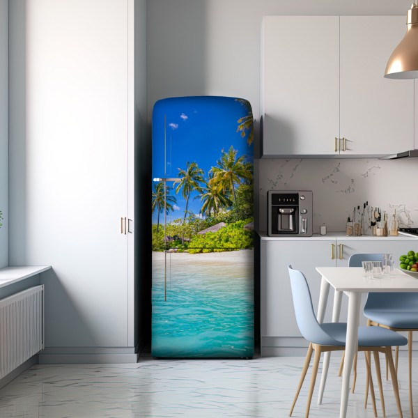Naklejka na lodówkę tropikalna turkusowa plaża – Wallissimo® Naklejka na lodówkę tropikalna turkusowa plaża – Wallissimo®