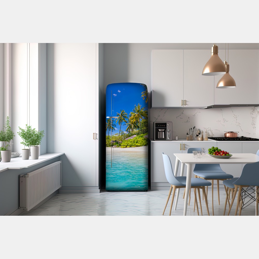 Naklejka na lodówkę tropikalna turkusowa plaża – Wallissimo® Naklejka na lodówkę tropikalna turkusowa plaża – Wallissimo®