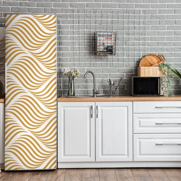 Naklejka na lodówkę złoty wzór falowy do dekoracji ściennej – Wallissimo® Naklejka na lodówkę złoty wzór falowy do dekoracji ściennej – Wallissimo®
