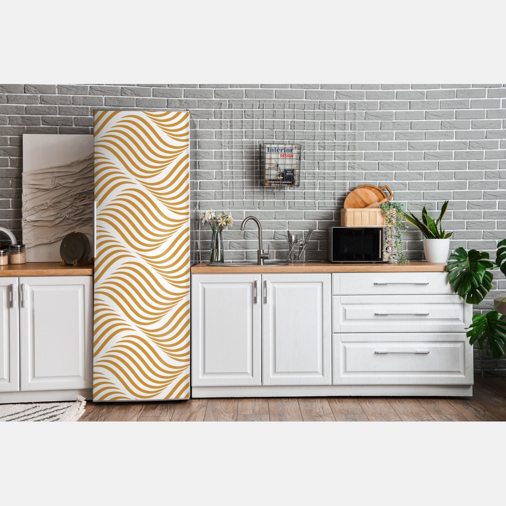 Naklejka na lodówkę złoty wzór falowy do dekoracji ściennej – Wallissimo® Naklejka na lodówkę złoty wzór falowy do dekoracji ściennej – Wallissimo®