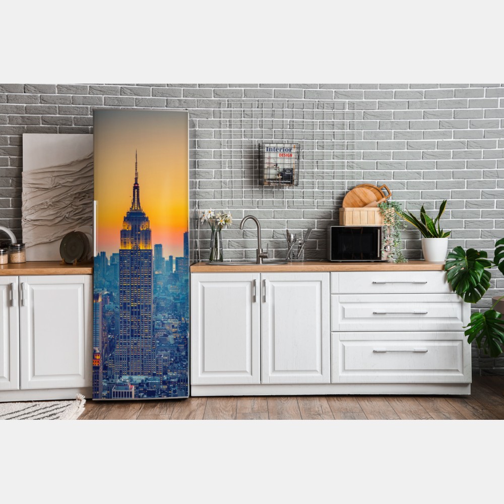 Naklejka na lodówkę zachód słońca nad Nowym Jorkiem – Wallissimo® Naklejka na lodówkę zachód słońca nad Nowym Jorkiem – Wallissimo®