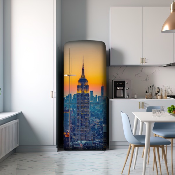 Naklejka na lodówkę zachód słońca nad Nowym Jorkiem – Wallissimo® Naklejka na lodówkę zachód słońca nad Nowym Jorkiem – Wallissimo®