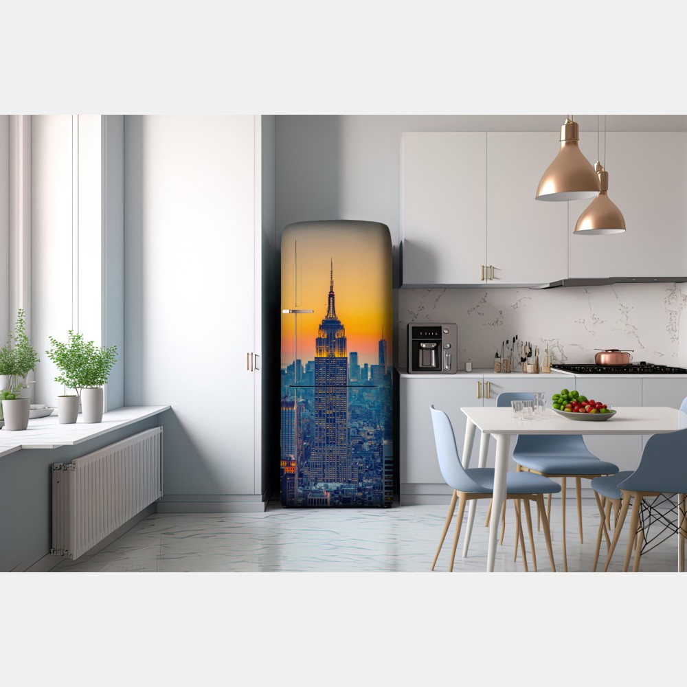 Naklejka na lodówkę zachód słońca nad Nowym Jorkiem – Wallissimo® Naklejka na lodówkę zachód słońca nad Nowym Jorkiem – Wallissimo®