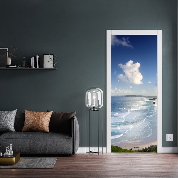 Naklejka na drzwi nowoczesna panorama miasta o zmierzchu – Wallissimo®