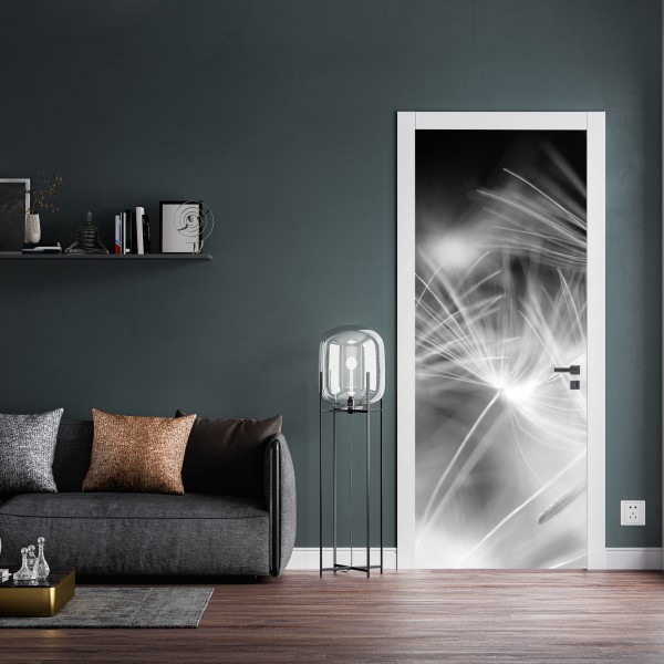 Naklejka na drzwi delikatne nasiona dmuchawca czarno-białe – Wallissimo® Naklejka na drzwi delikatne nasiona dmuchawca czarno-białe – Wallissimo®