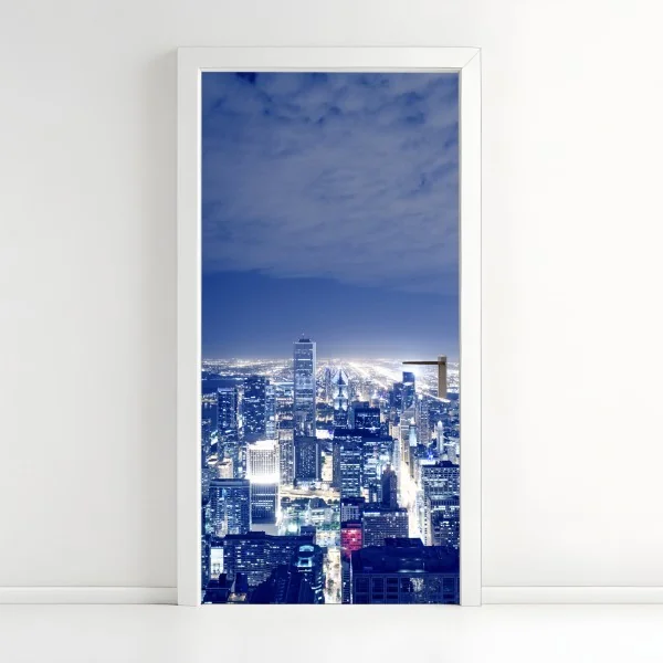 Naklejka na drzwi Chicago nocna panorama miasta