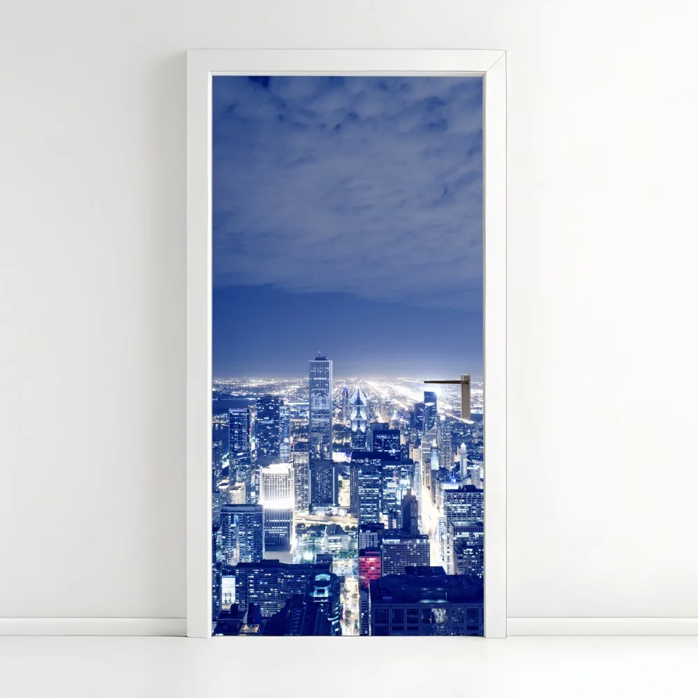 Naklejka na drzwi Chicago nocna panorama miasta – Wallissimo® Naklejka na drzwi Chicago nocna panorama miasta – Wallissimo®