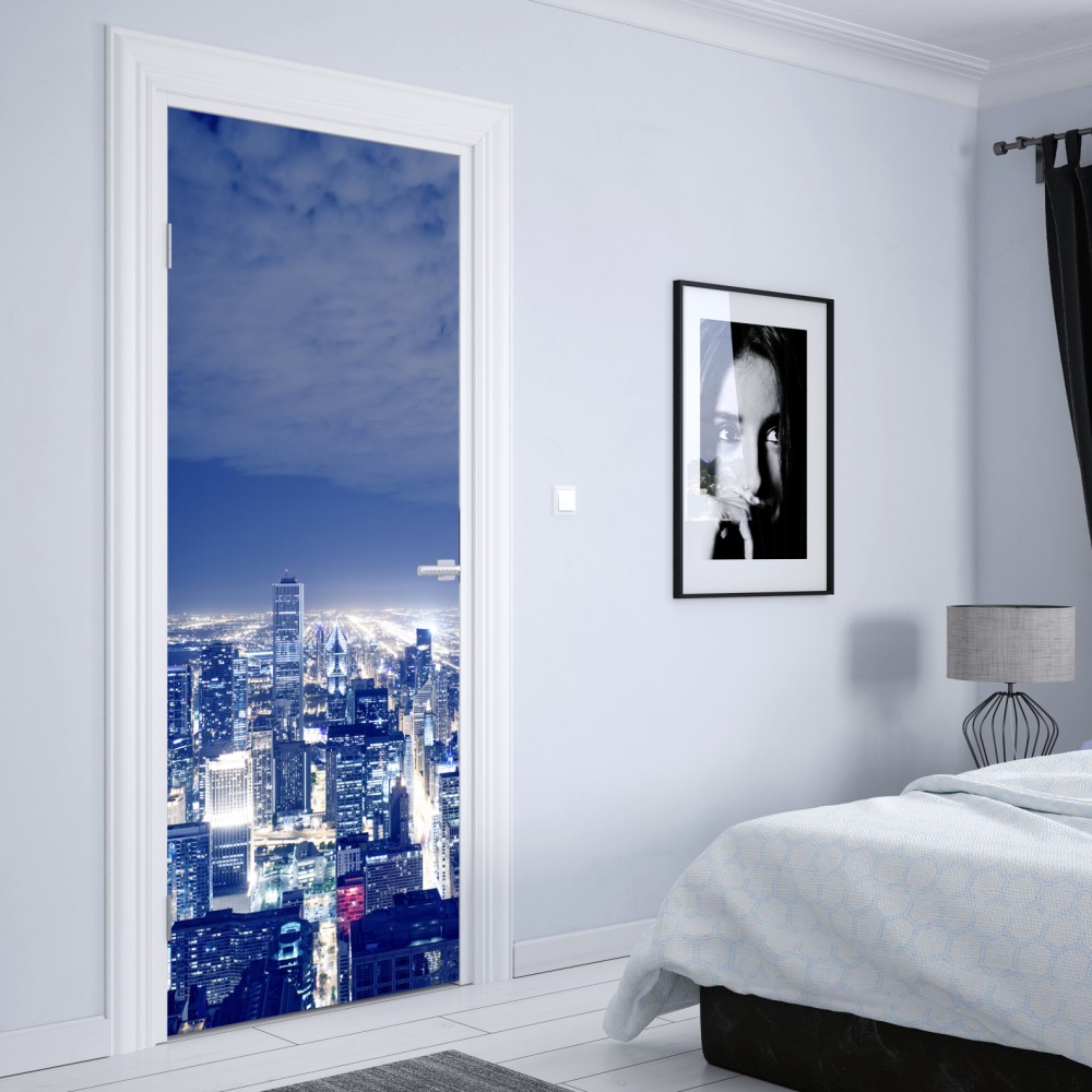 Naklejka na drzwi Chicago nocna panorama miasta – Wallissimo® Naklejka na drzwi Chicago nocna panorama miasta – Wallissimo®