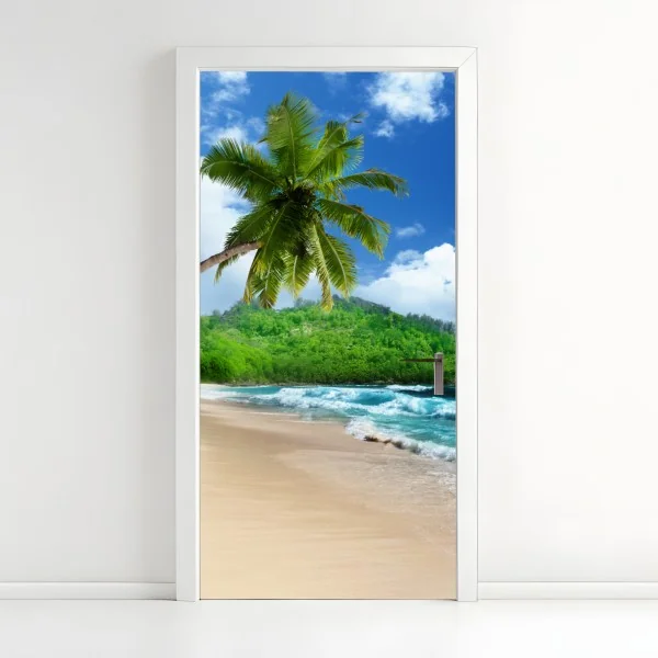 Naklejka na drzwi elegancki motyw art deco w odcieniach bordo i koralu – Wallissimo®