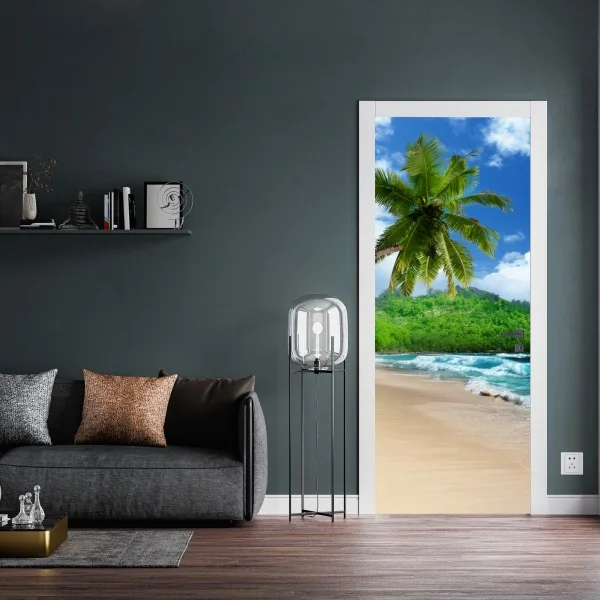 Naklejka na drzwi elegancki motyw art deco w odcieniach bordo i koralu – Wallissimo®