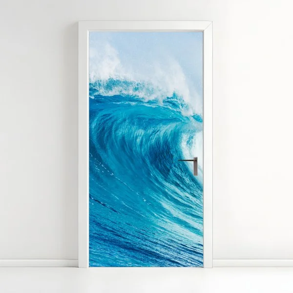 Naklejka na drzwi majestatyczna niebieska fala oceaniczna