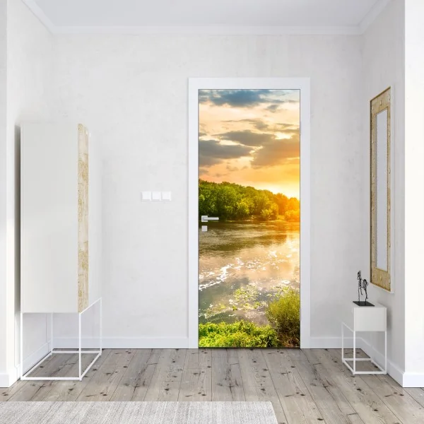 Naklejka na drzwi czarno-biały geometryczny wzór optyczny – Wallissimo®