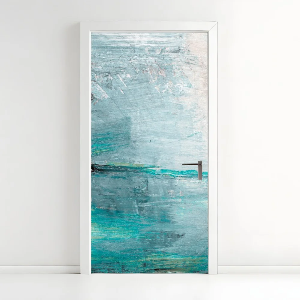 Naklejka na drzwi spokojna turkusowa abstrakcyjna morska panorama – Wallissimo® Naklejka na drzwi spokojna turkusowa abstrakcyjna morska panorama – Wallissimo®