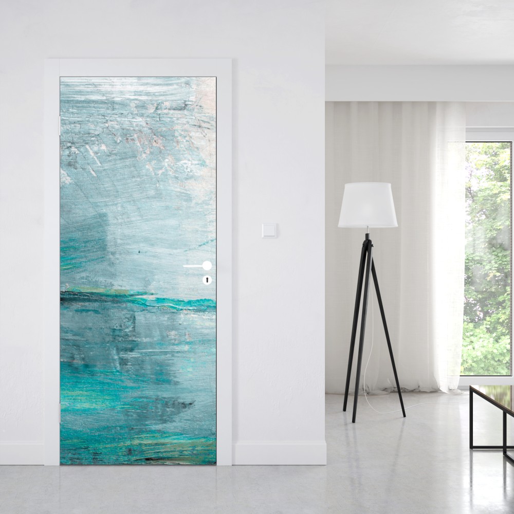 Naklejka na drzwi spokojna turkusowa abstrakcyjna morska panorama – Wallissimo® Naklejka na drzwi spokojna turkusowa abstrakcyjna morska panorama – Wallissimo®
