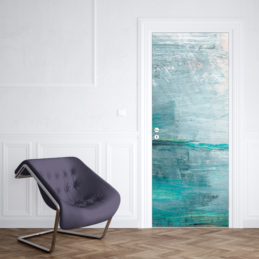 Naklejka na drzwi spokojna turkusowa abstrakcyjna morska panorama – Wallissimo® Naklejka na drzwi spokojna turkusowa abstrakcyjna morska panorama – Wallissimo®
