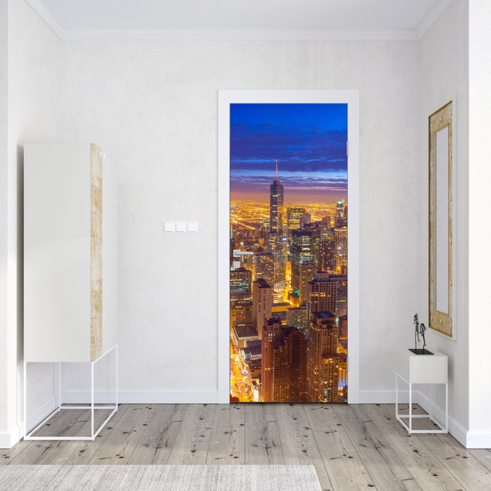 Naklejka na drzwi Chicago nocna panorama miasta – Wallissimo® Naklejka na drzwi Chicago nocna panorama miasta – Wallissimo®