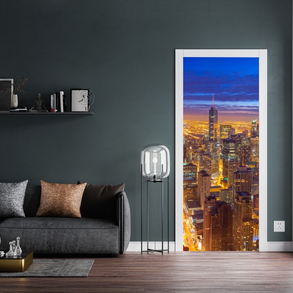 Naklejka na drzwi Chicago nocna panorama miasta – Wallissimo® Naklejka na drzwi Chicago nocna panorama miasta – Wallissimo®