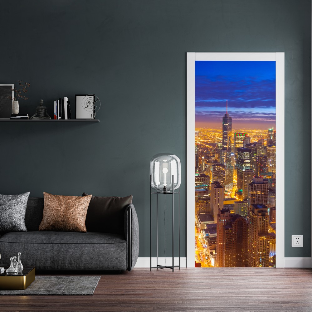 Naklejka na drzwi Chicago nocna panorama miasta – Wallissimo® Naklejka na drzwi Chicago nocna panorama miasta – Wallissimo®