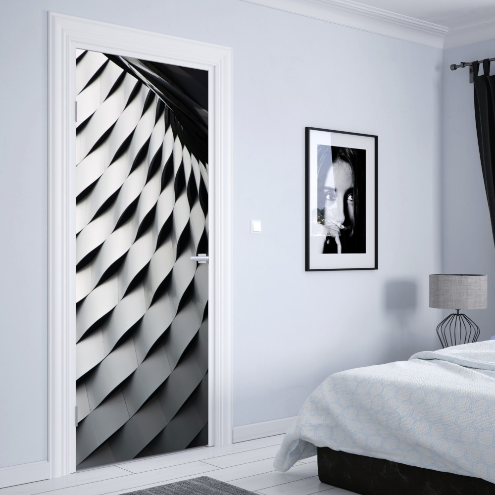 Naklejka na drzwi monochromatyczny geometryczny wzór z metalu – Wallissimo® Naklejka na drzwi monochromatyczny geometryczny wzór z metalu – Wallissimo®