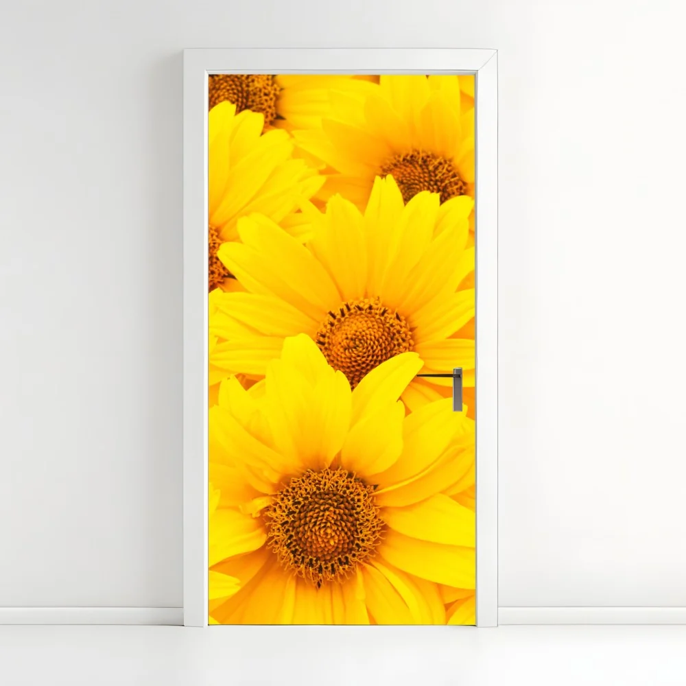Naklejka na drzwi intensywne żółte słoneczniki w zbliżeniu – Wallissimo® Naklejka na drzwi intensywne żółte słoneczniki w zbliżeniu – Wallissimo®