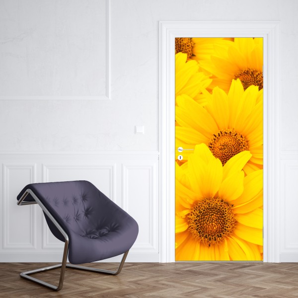 Naklejka na drzwi intensywne żółte słoneczniki w zbliżeniu – Wallissimo® Naklejka na drzwi intensywne żółte słoneczniki w zbliżeniu – Wallissimo®