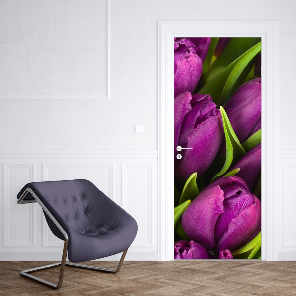 Naklejka na drzwi fioletowy bukiet tulipanów – Wallissimo® Naklejka na drzwi fioletowy bukiet tulipanów – Wallissimo®