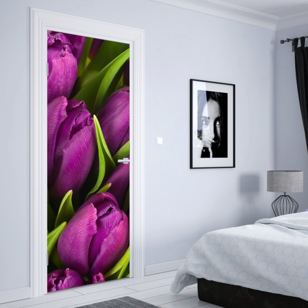Naklejka na drzwi fioletowy bukiet tulipanów – Wallissimo® Naklejka na drzwi fioletowy bukiet tulipanów – Wallissimo®