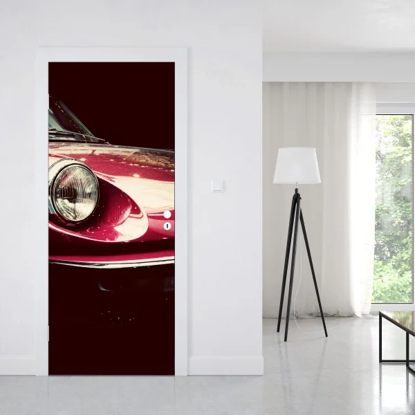 Naklejka na drzwi elegancki motyw art deco w odcieniach bordo i koralu – Wallissimo®