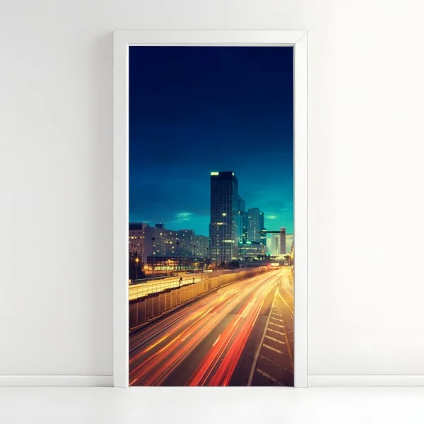 Naklejka na drzwi La Défense panorama miasta o zmierzchu