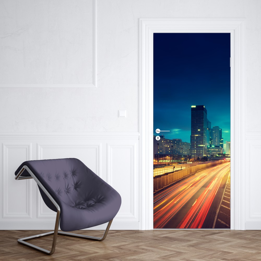 Naklejka na drzwi La Défense panorama miasta o zmierzchu – Wallissimo® Naklejka na drzwi La Défense panorama miasta o zmierzchu – Wallissimo®