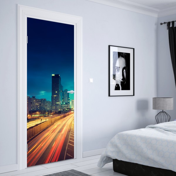 Naklejka na drzwi La Défense panorama miasta o zmierzchu – Wallissimo® Naklejka na drzwi La Défense panorama miasta o zmierzchu – Wallissimo®