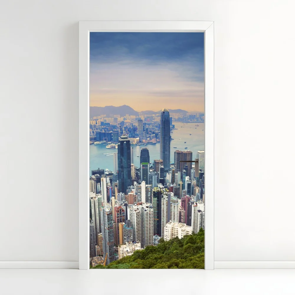 Naklejka na drzwi Hong Kong panorama miasta o zmierzchu – Wallissimo® Naklejka na drzwi Hong Kong panorama miasta o zmierzchu – Wallissimo®